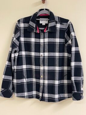 Orvis Plaid Shirt Jacket Shacket Black Gray Cotton Lined L